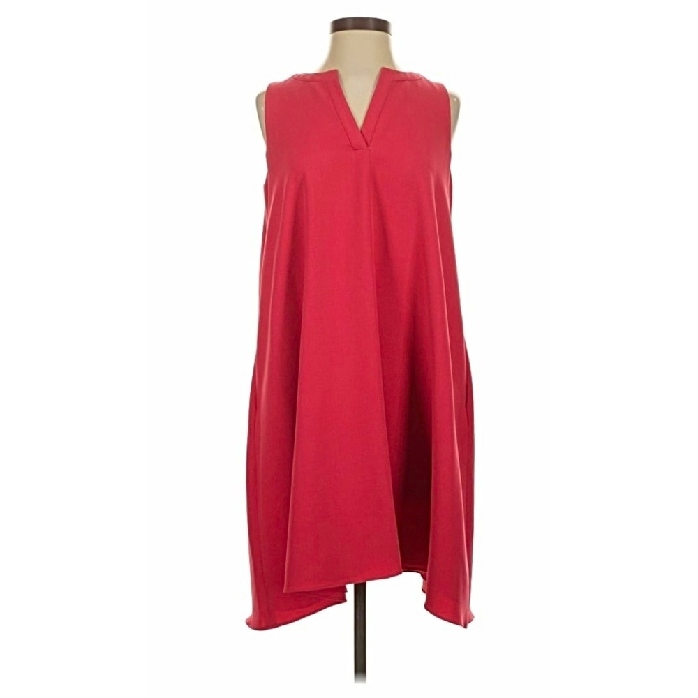 Adrianna Papell Womens Red Shift Dress 2 Sleeveless V-Neck Solid Knee Length